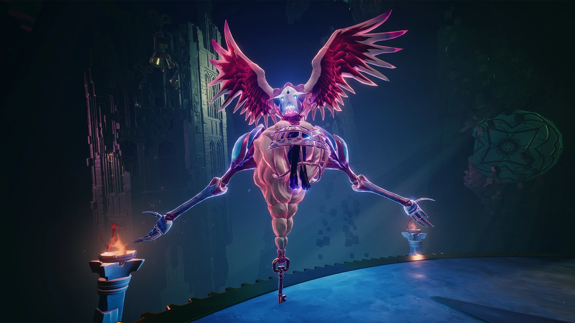 Duskfade exploration scene with a crystalline environment